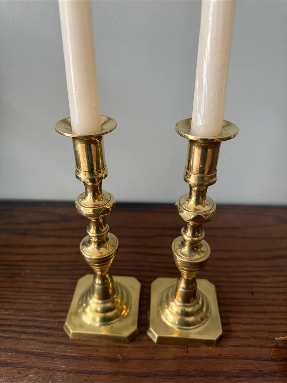 Vintage Stamped Rostand Brass Beehive Diamond Taper Candle Holders 9 inches Tall